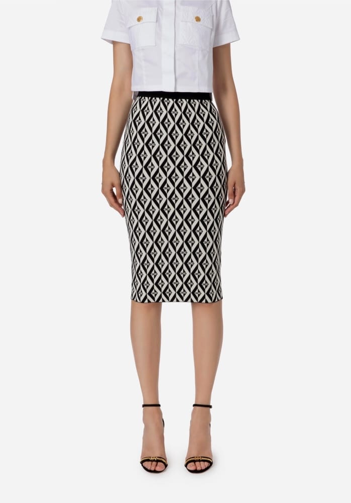 Elisabetta Franchi Knit Calf Length Skirt With Diamond Print