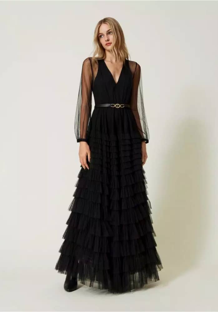 Twinset Long Tulle Dress With Flounces