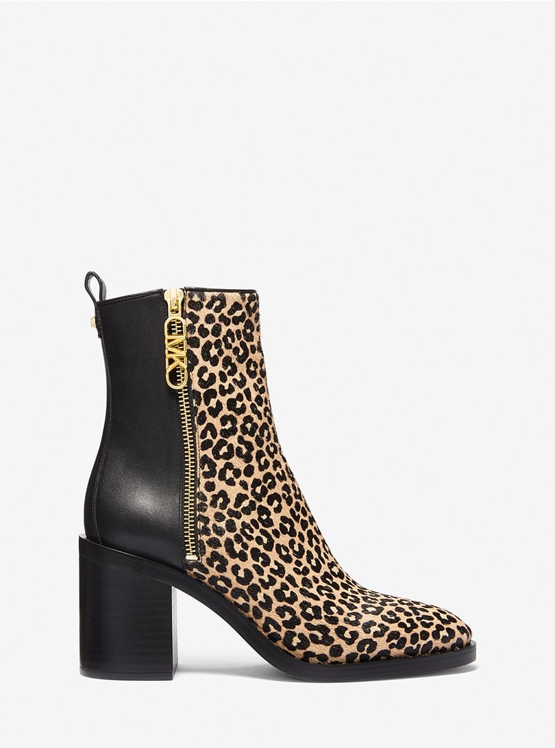 Michel Kors Regan Leopard Print Calf Hair And Leather Ankle Boot