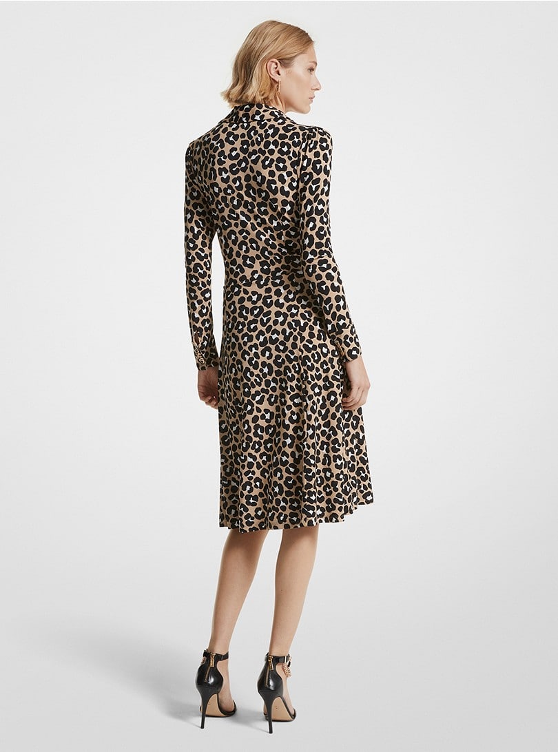 Michael Kors Leopard Print Stretch Matte Jersey Dress