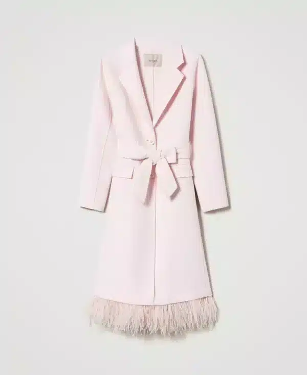 Twinset Double Wool Coat With Feathers