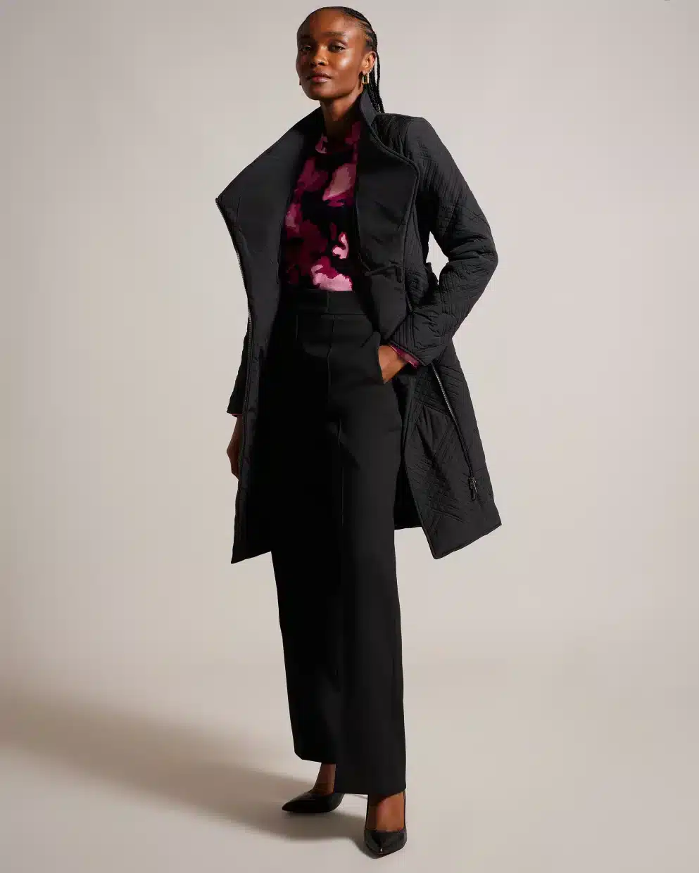 Ted Baker Midi Quilted Wrap Coat With High Collar