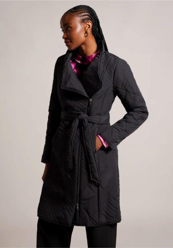 Ted Baker Midi Quilted Wrap Coat With High Collar