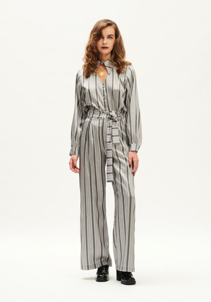 We Are High Waisted Wide Leg Pants Stripes In Gray