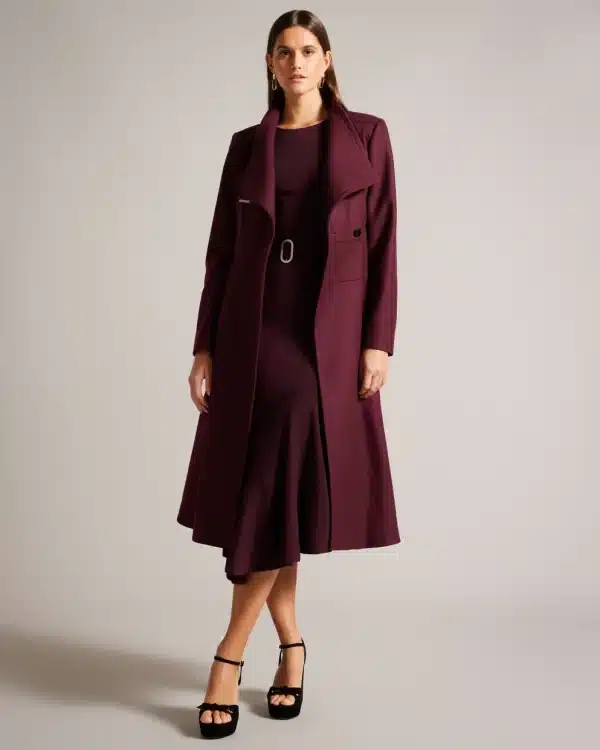 Ted Baker Roseika Midi Wool Wrap Coat With Full Skirt In Dark Red
