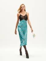 Lace Bust Satin Maxi Slip Dress Waterlily Teal