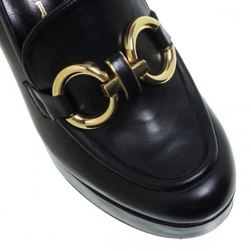 Black Leather Heeled Loafers