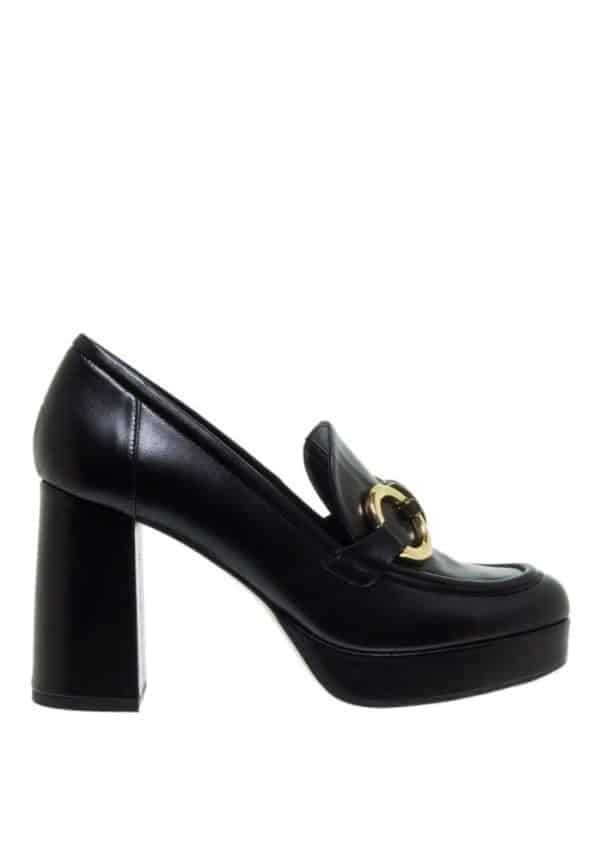 Black Leather Heeled Loafers