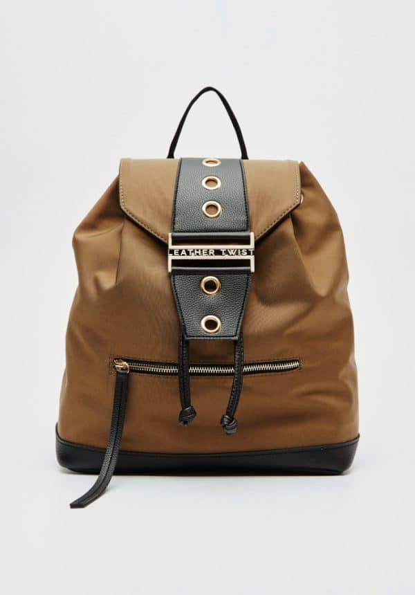 Leather Twist Nicki Kaki Anorak Backpack