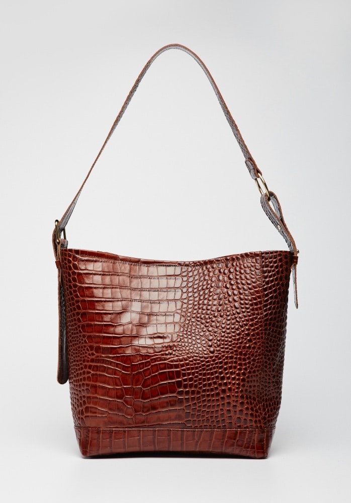 Bags LEATHER TWIST SIENNA BROWN CROCO EFFECT BAG Bags LEATHER TWIST SIENNA BROWN CROCO EFFECT BAG