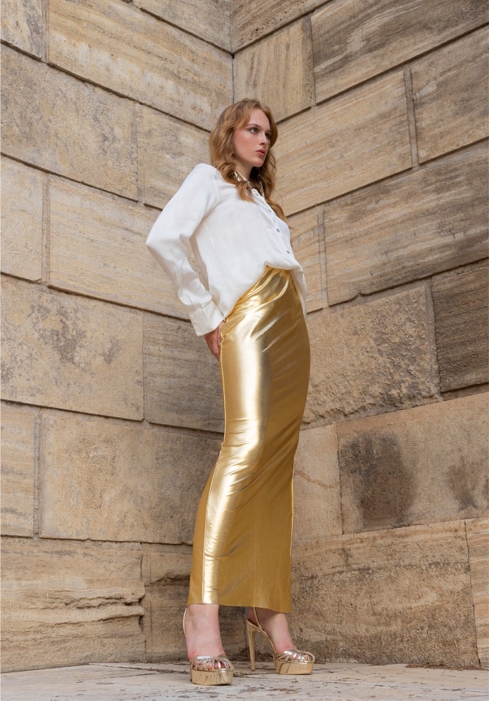 C Manolo Metallic Gold Maxi Skirt
