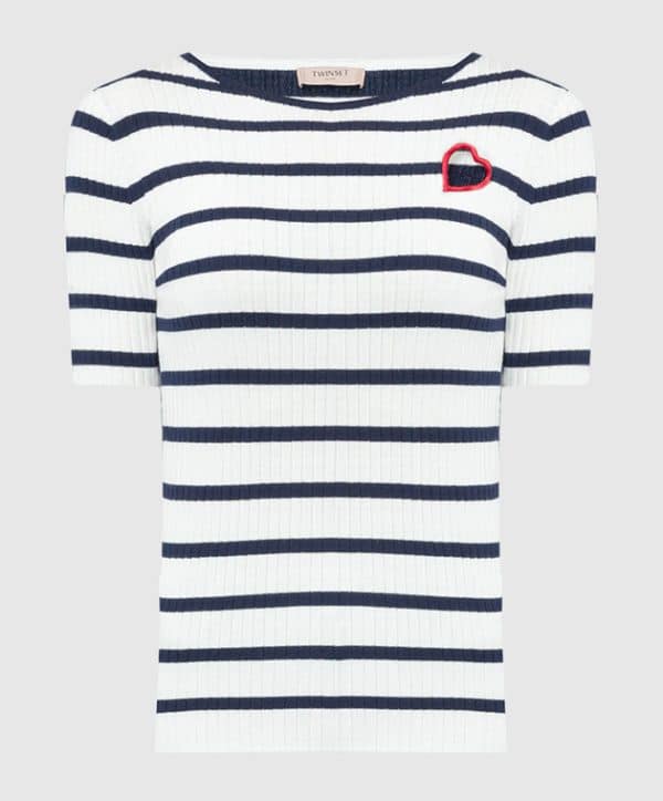 Twinset White Striped Jumper With Logo