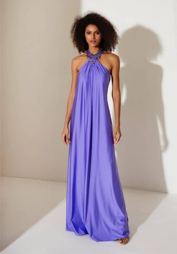 Allure Evening Purple Satin Maxi Dress