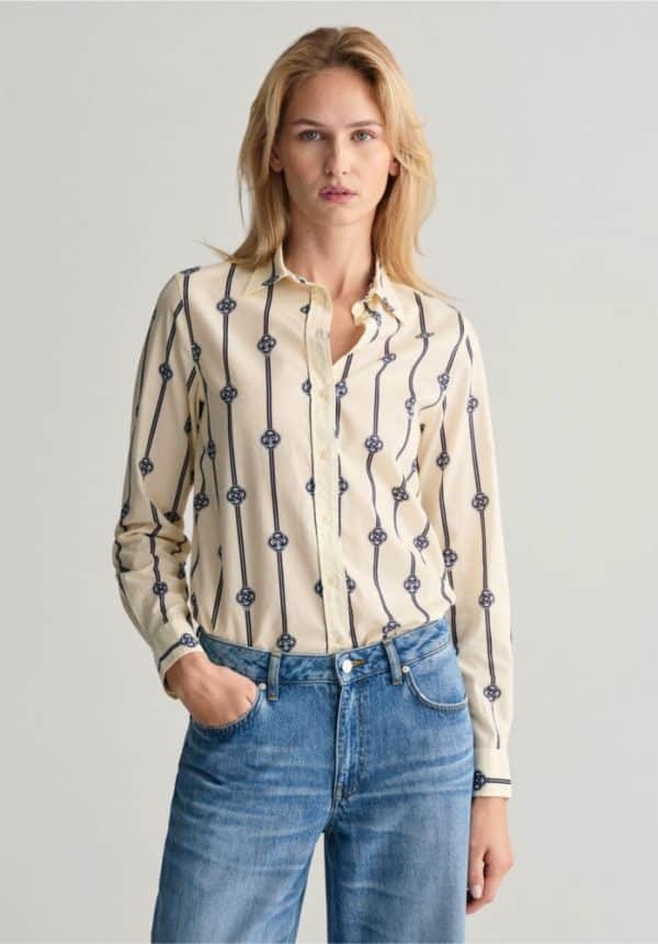 Gant Regular Fit Monogram Striped Cotton Voike Shirt