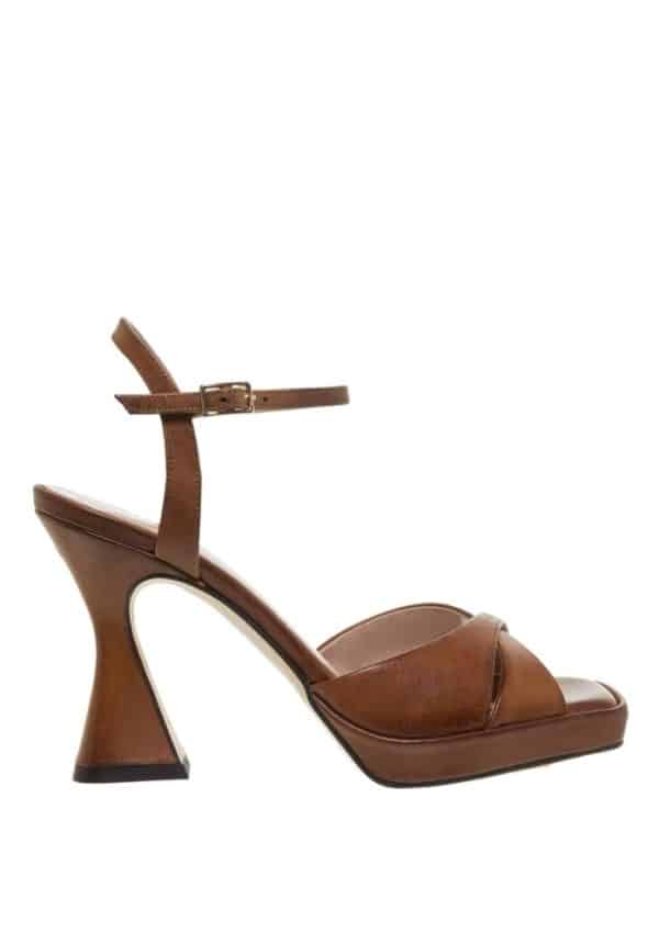 Mourtzi Brown Leather Sandal Heels