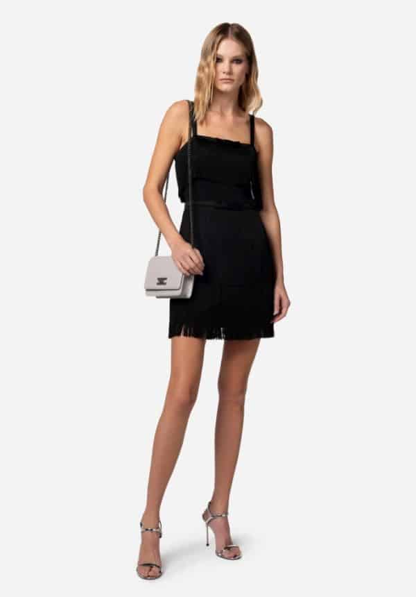 Elisabetta Franchi Mini Dress In CrÊpe Fabric With Fringes And Bow