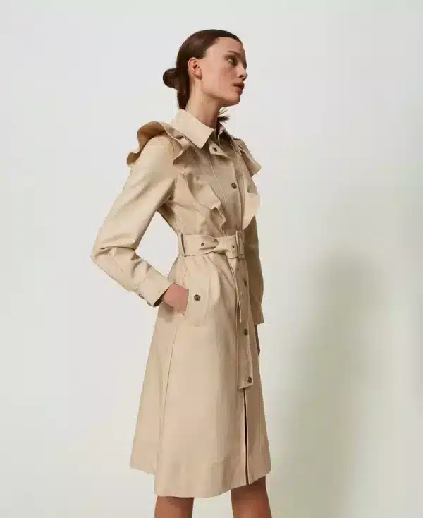 Twinset Double Fabric Trench Coat With Ruffles