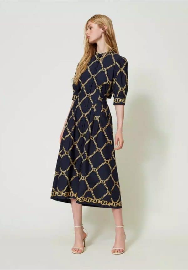 Twinset Midi Poplin Dress With Chain Print