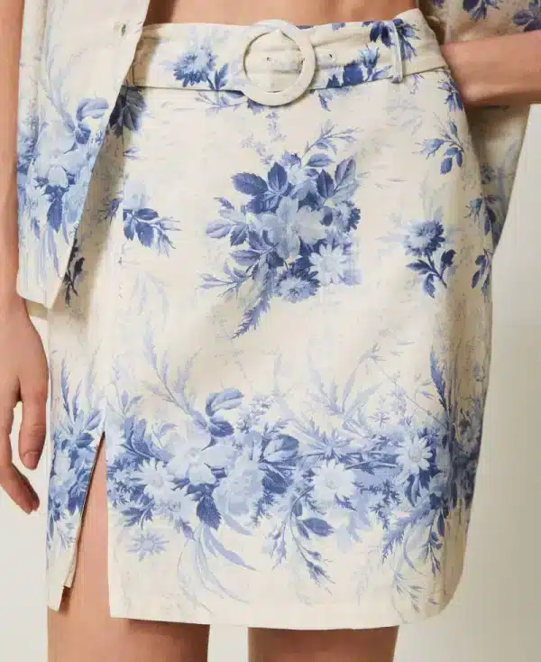 Twinset Linen Blend Miniskirt With Floral Print