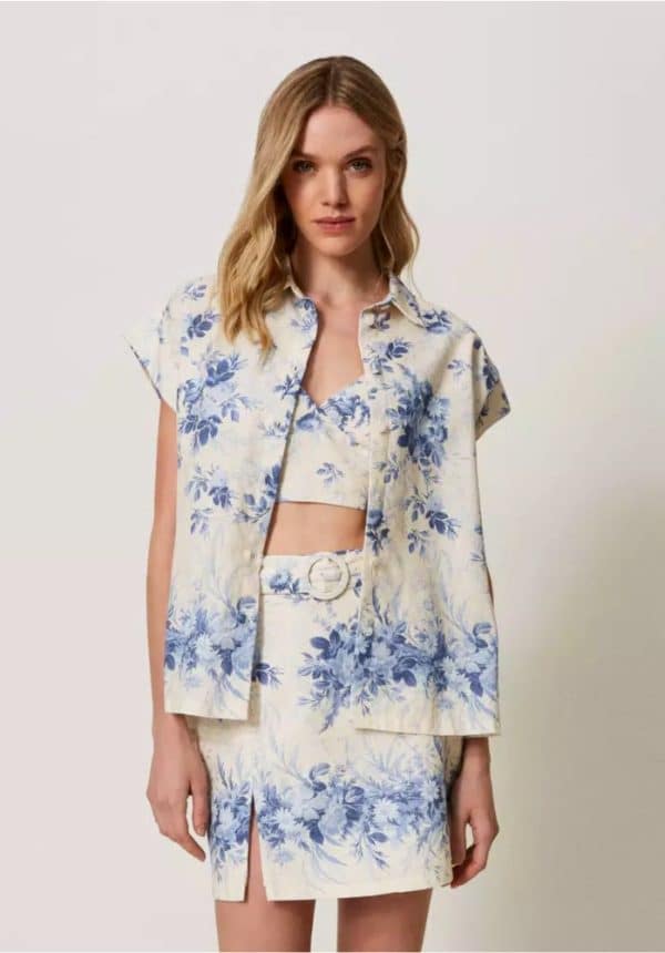 Twinset Linen Blend Shirt With Floral Print