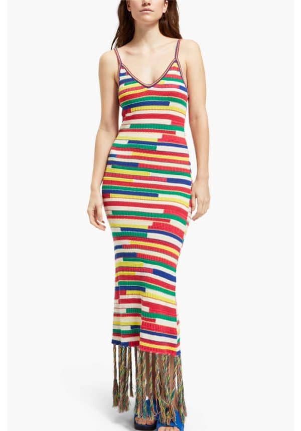 Scotch & Soda Knitted Maxi Dress With Fringes