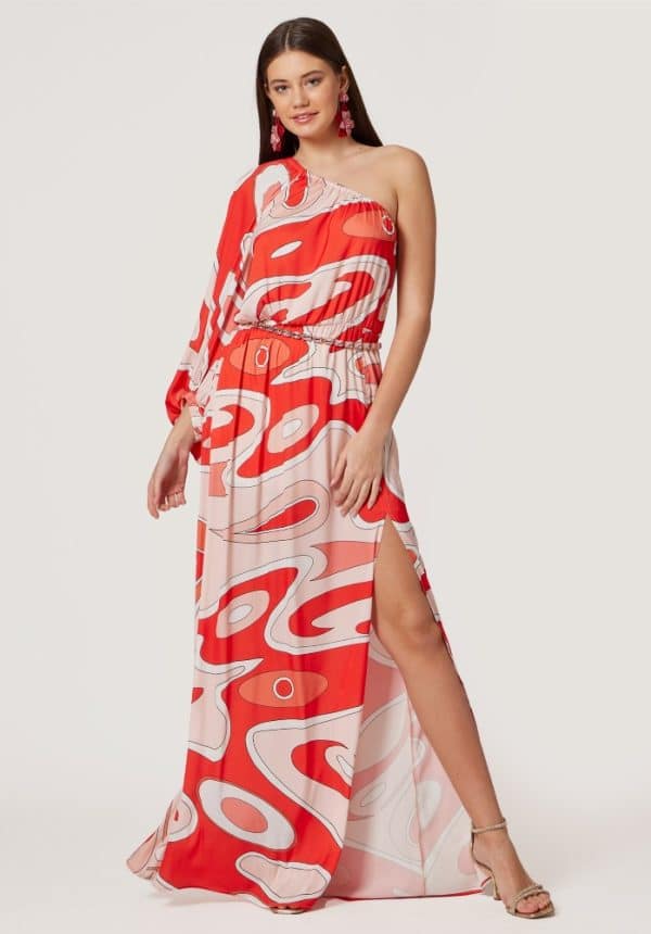 Avant Garde One Shoulder Printed Maxi Dress