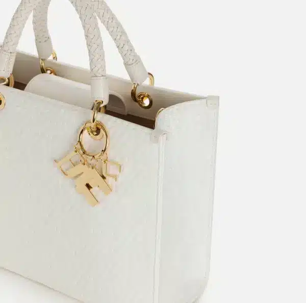 Elisabetta Franchi Medium Shopper Bag In Jacquard Raffia With Charms