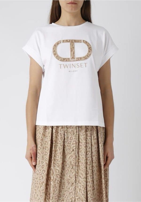 Twinset T Shirt With Leopard Logo