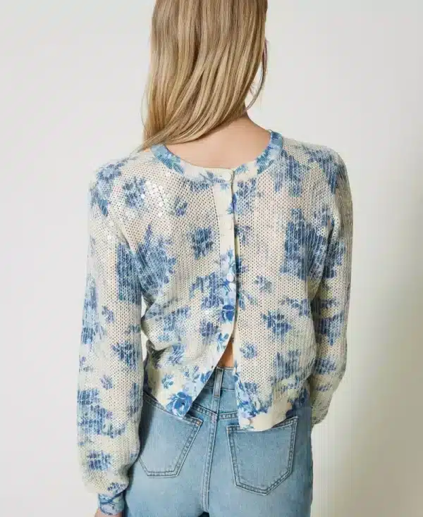 Twinset Floral Knit Jacket With Sequins