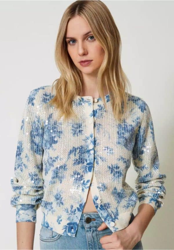 Twinset Floral Knit Jacket With Sequins