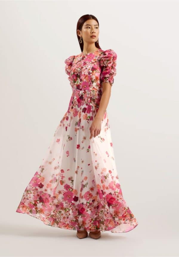 Ted Baker Alviano Floral Print Puff Sleeve Maxi Dress