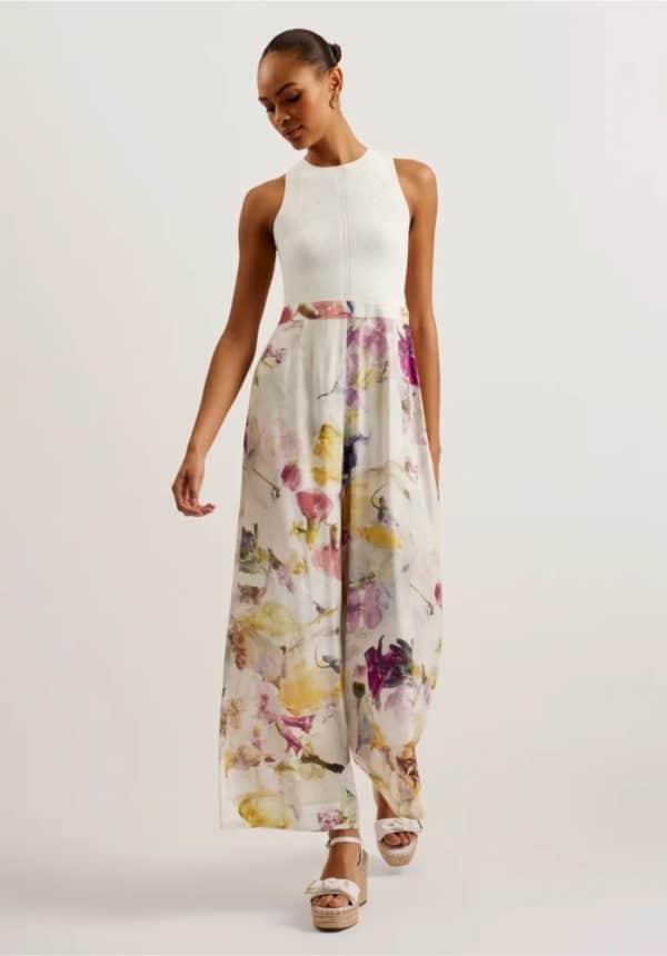 Ted Baker Tirsso Floral Wide Leg Jumpsuit With Knit Bodice