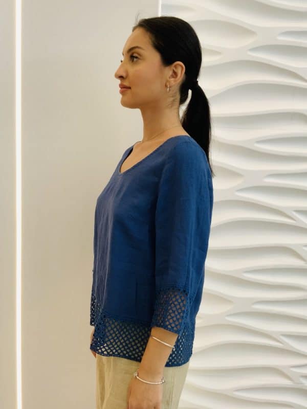Pls Fashion Navy Linen Top With Sleeves