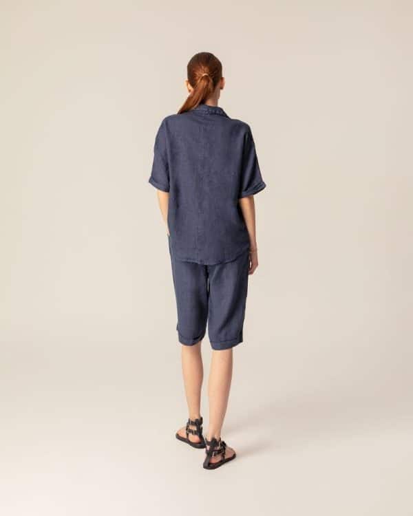 Pls Fashion Navy Linen Top With Buttons