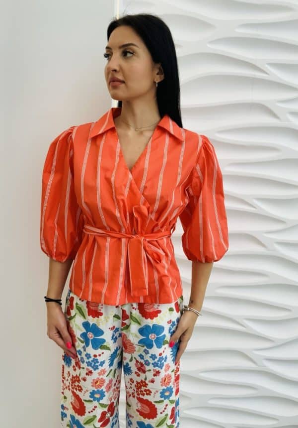 My T Striped Coral Blouse