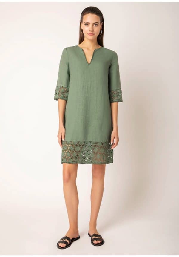 Clothing PLS FASHION LINEN DRESS WITH LACE