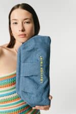 New Collection LEATHER TWIST DIMI BLUE DENIM CLUTCH