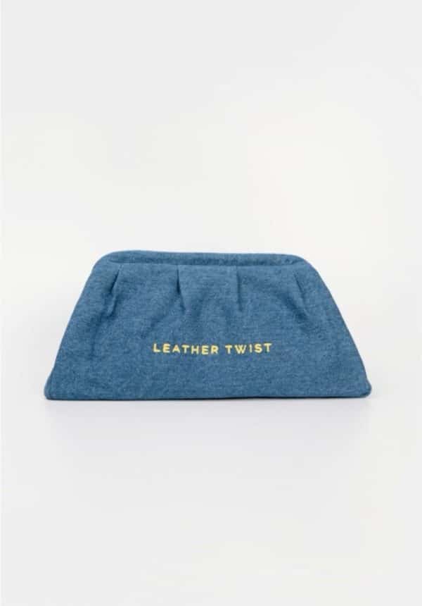New Collection LEATHER TWIST DIMI BLUE DENIM CLUTCH