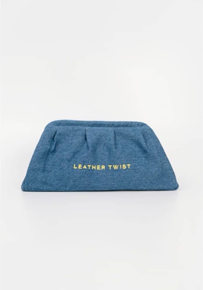 New Collection LEATHER TWIST DIMI BLUE DENIM CLUTCH New Collection LEATHER TWIST DIMI BLUE DENIM CLUTCH