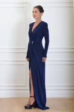 Clothing ELISABETTA FRANCHI RED CARPET DRESS IN LUREX JERSEY WITH KNOT AND LOGO ACCESSORY