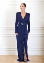 Clothing ELISABETTA FRANCHI RED CARPET DRESS IN LUREX JERSEY WITH KNOT AND LOGO ACCESSORY