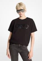 Clothing MICHAEL KORS CROCODILE EMBOSSED EMPIRE LOGO STRETCH COTTON T-SHIRT