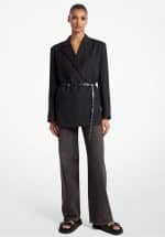 Clothing MICHAEL KORS STRIPED WOOL BLEND BELTED DOUBLE BREASTED BLAZER