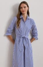 Clothing LAUREN RALPH LAUREN STRIPED TIEFRONT BROADCLOTH SHIRTDRESS
