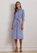 Clothing LAUREN RALPH LAUREN STRIPED TIEFRONT BROADCLOTH SHIRTDRESS