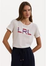 Sales LAUREN RALPH LAUREN COTTON JERSEY BEADED CREW NECK SHORT SLEEVE T-SHIRT