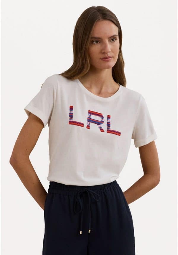 Sales LAUREN RALPH LAUREN COTTON JERSEY BEADED CREW NECK SHORT SLEEVE T-SHIRT