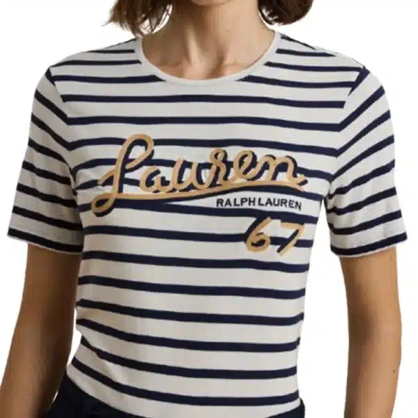 Clothes LAUREN RALPH LAUREN LOGO STRIPED COTTON BLEND JERSEY T-SHIRT