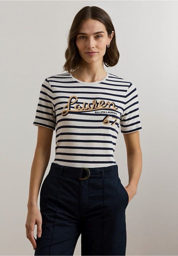 Clothes LAUREN RALPH LAUREN LOGO STRIPED COTTON BLEND JERSEY T-SHIRT