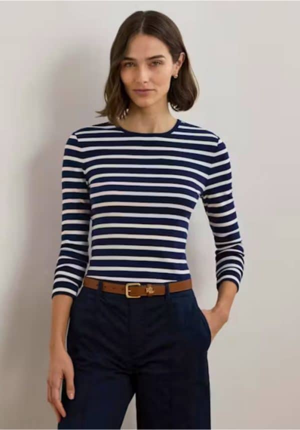 SUMMER SALES LAUREN RALPH LAUREN STRIPED STRETCH COTTON LONG SLEEVE T-SHIRT